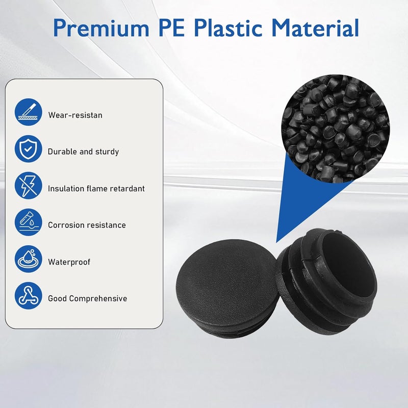BOPOREAE 16 Pack 1-1/2" (38 mm) OD Ribbed Plastic Hole Plugs, Round Ribbed Metal Tubing End Caps, Glide Insert Furniture & Fence Finishing Plugs, Durable & Noise Reduction Plastic Pipe Plug, Black - Image 3